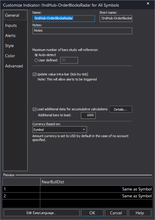 Order Blocks RadarScreen example chart 1 showing indicator signals