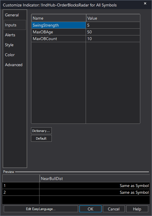 Order Blocks RadarScreen example chart 2 showing indicator signals